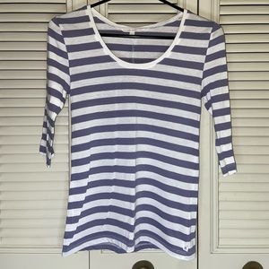 🍁Victoria’s Secret White & Purple Striped Elbow Length Sleeve Blouse Size XS